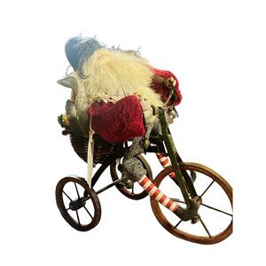 H.C. Accents Handmade Santa Figurine On Tricycle With Basket Of Festive Accents
